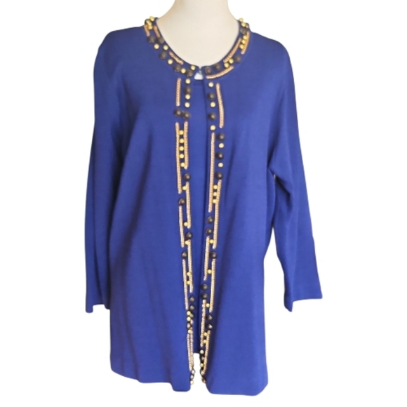 Jones New York Sweaters - Jones New York Royal Blue Embellished Cardigan W/ Matching   Tank Top